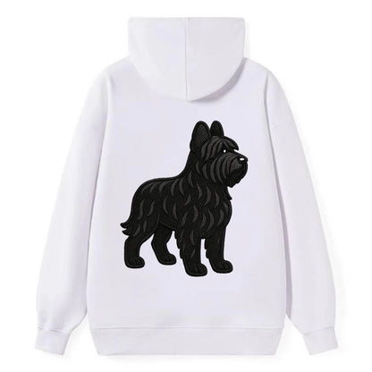 Briard - Black wavy coat embroidered herding pose - Classic Pullover Hoodie - White