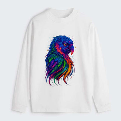 Vibrant parrot with feathers flowing into tropical rainbow streams, - Classic Long Sleeve Shirt - White