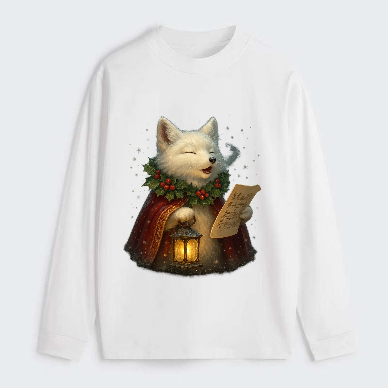 Snowbound Arctic Fox Caroler  - Classic Long Sleeve Shirt - White