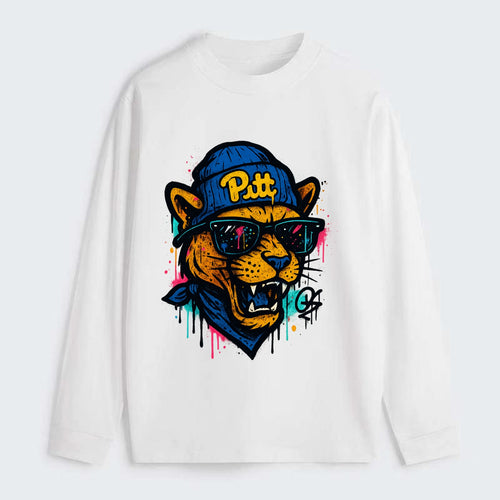 Pittsburgh Panther wearing Pitt beanie with script patch - Classic Long Sleeve Shirt