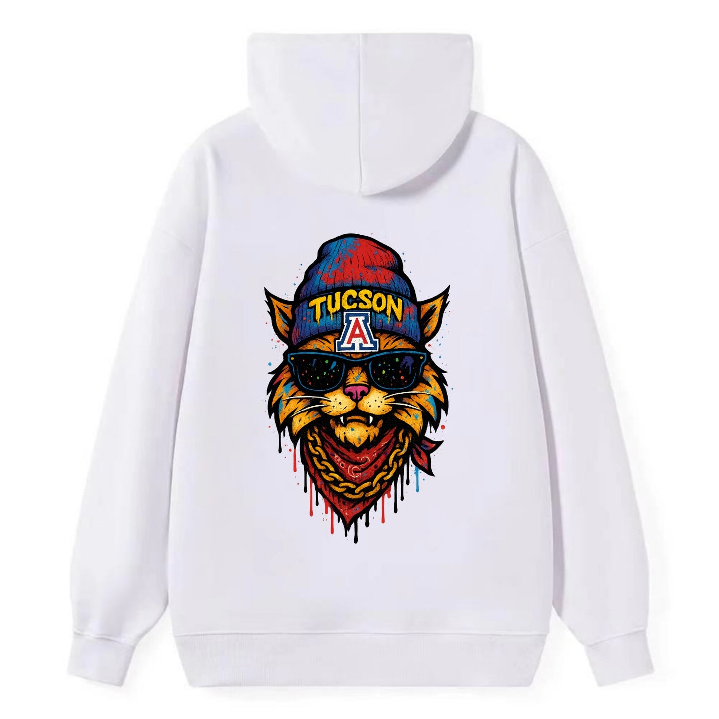 Tucson Wildcat wearing Arizona beanie with A patch - Classic Pullover Hoodie - White