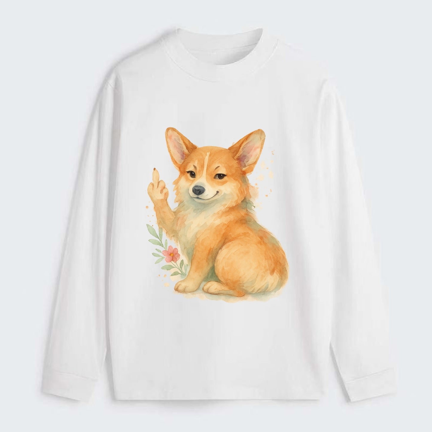 Corgi short legs and fluffy butt, one stubby paw up with sass - Classic Long Sleeve Shirt - White