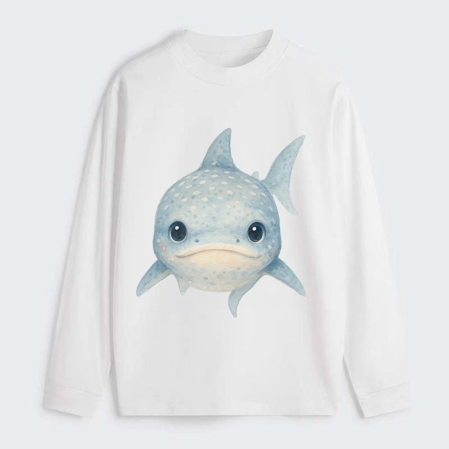 Baby Whale Shark - spotted blue-gray, wide mouth closed, tiny eyes, - Classic Long Sleeve Shirt - White