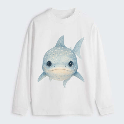 Baby Whale Shark - spotted blue-gray, wide mouth closed, tiny eyes, - Classic Long Sleeve Shirt - White