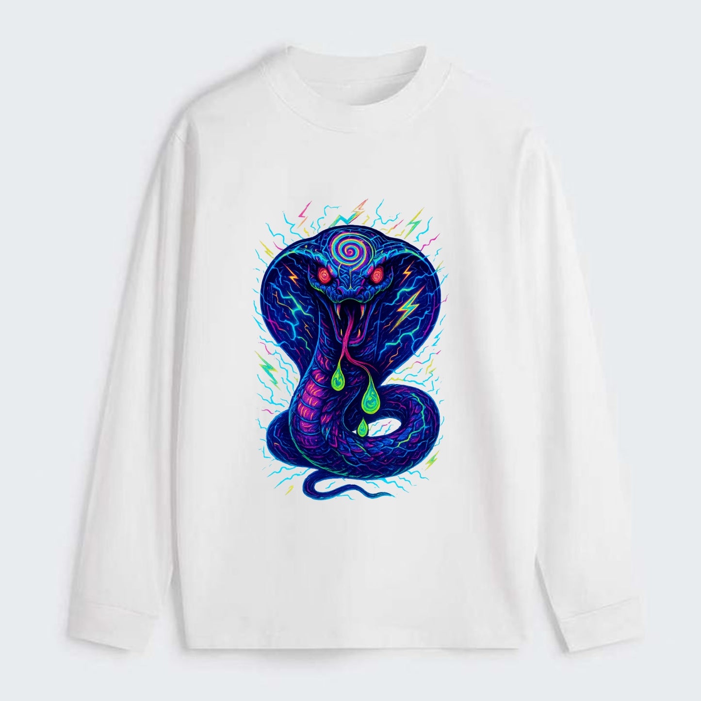 Mesmerizing cobra with hypnotic spiral patterns in the hood, scales - Classic Long Sleeve Shirt - White