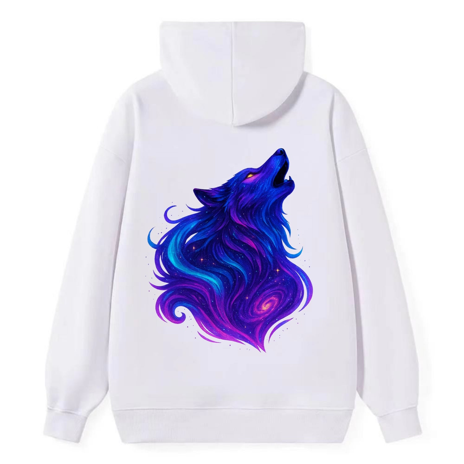 Noble wolf with flowing fur that transforms into aurora borealis streams, - Classic Pullover Hoodie - White