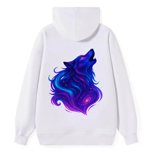 Noble wolf with flowing fur that transforms into aurora borealis streams, - Classic Pullover Hoodie