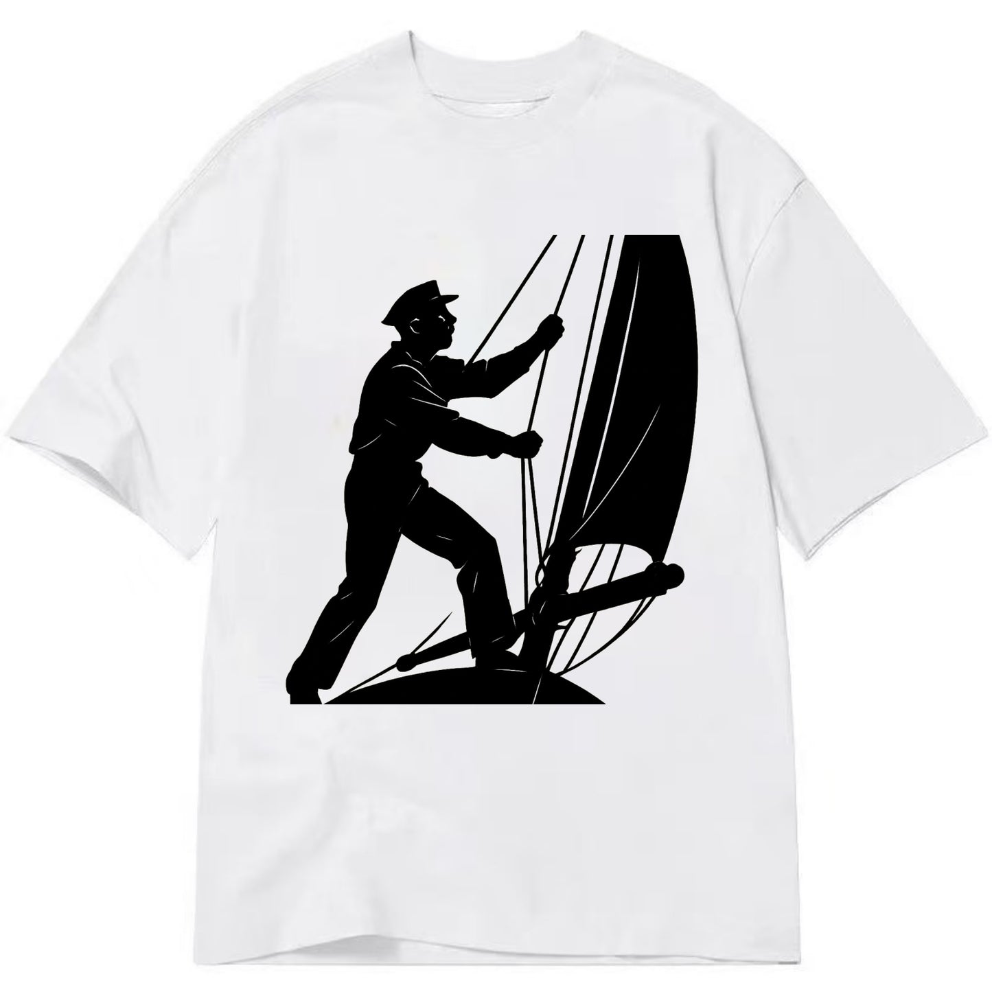 Sailor adjusting the boom on a sailboat - Classic T-shirt - White