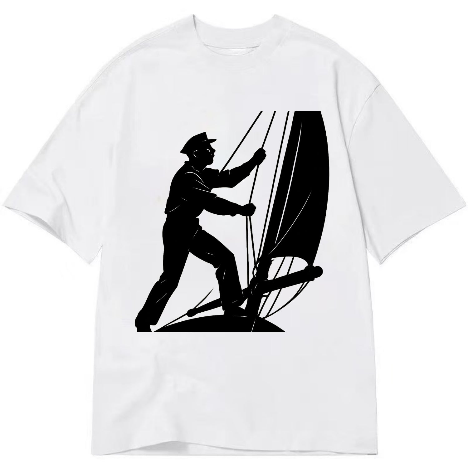 Sailor adjusting the boom on a sailboat - Classic T-shirt - White