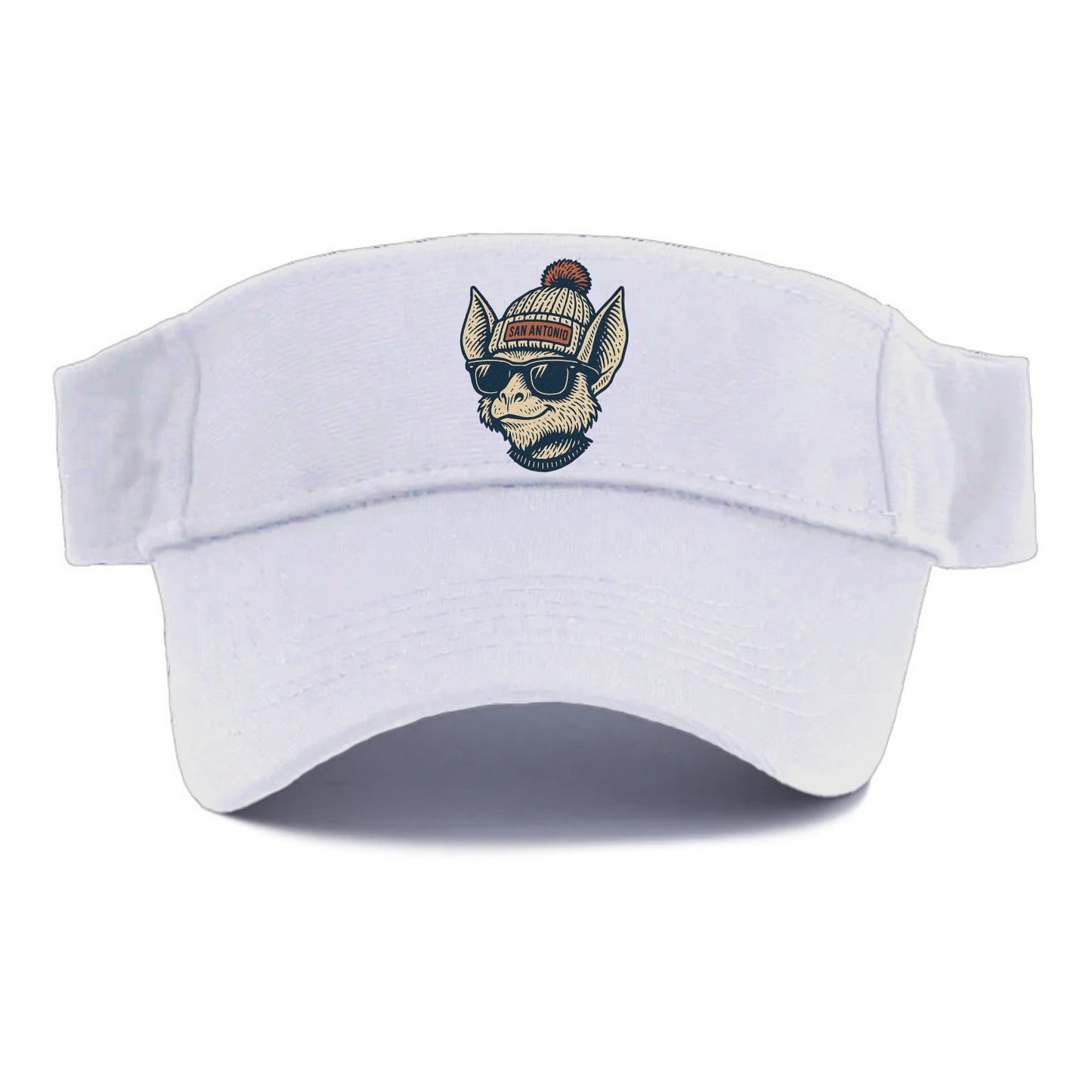 San Antonio Bat wearing San Antonio beanie with pom pom and wayfarer sunglasses - Visor - White