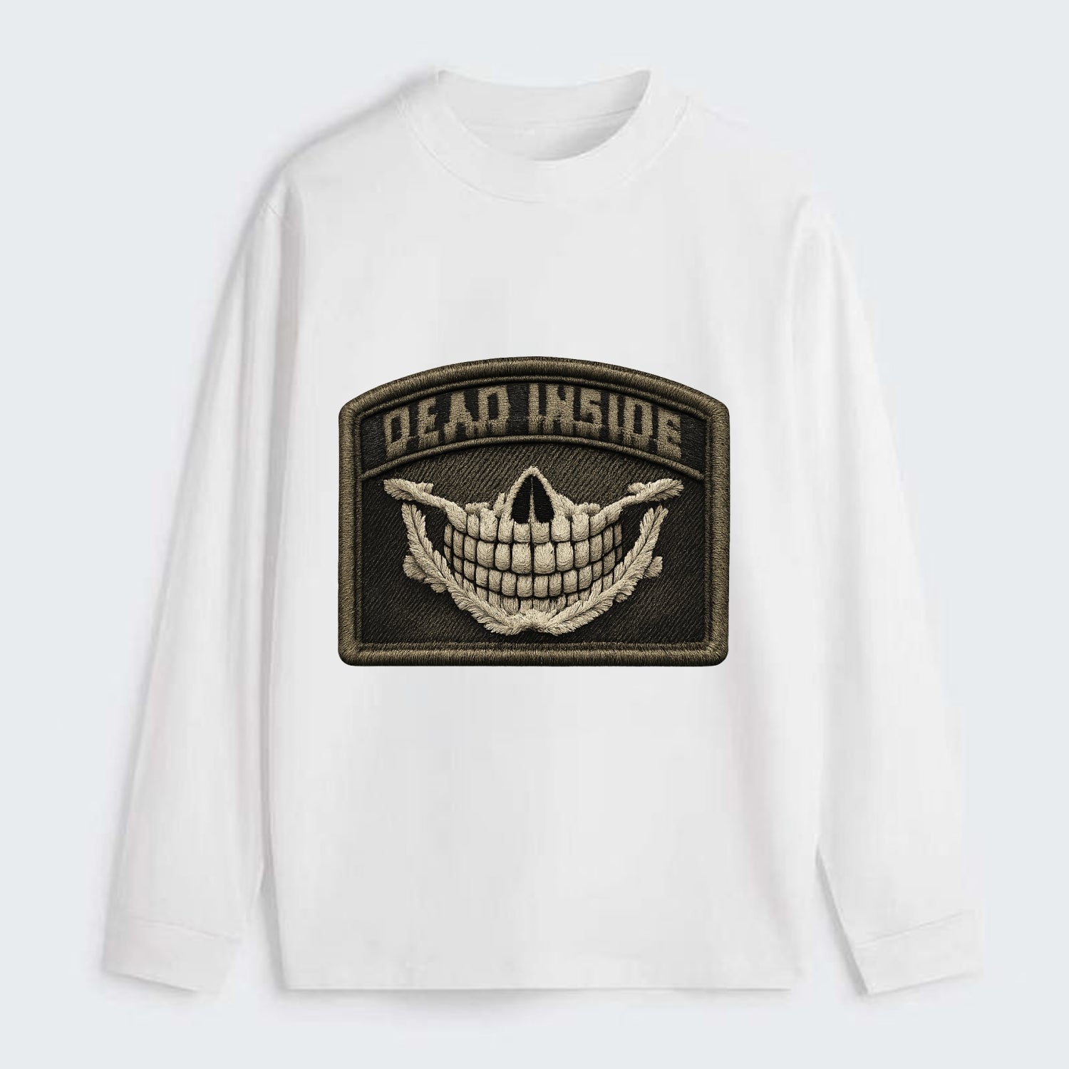 DEAD INSIDE SMILE - skeleton smile in white , dark humor - Classic Long Sleeve Shirt - White