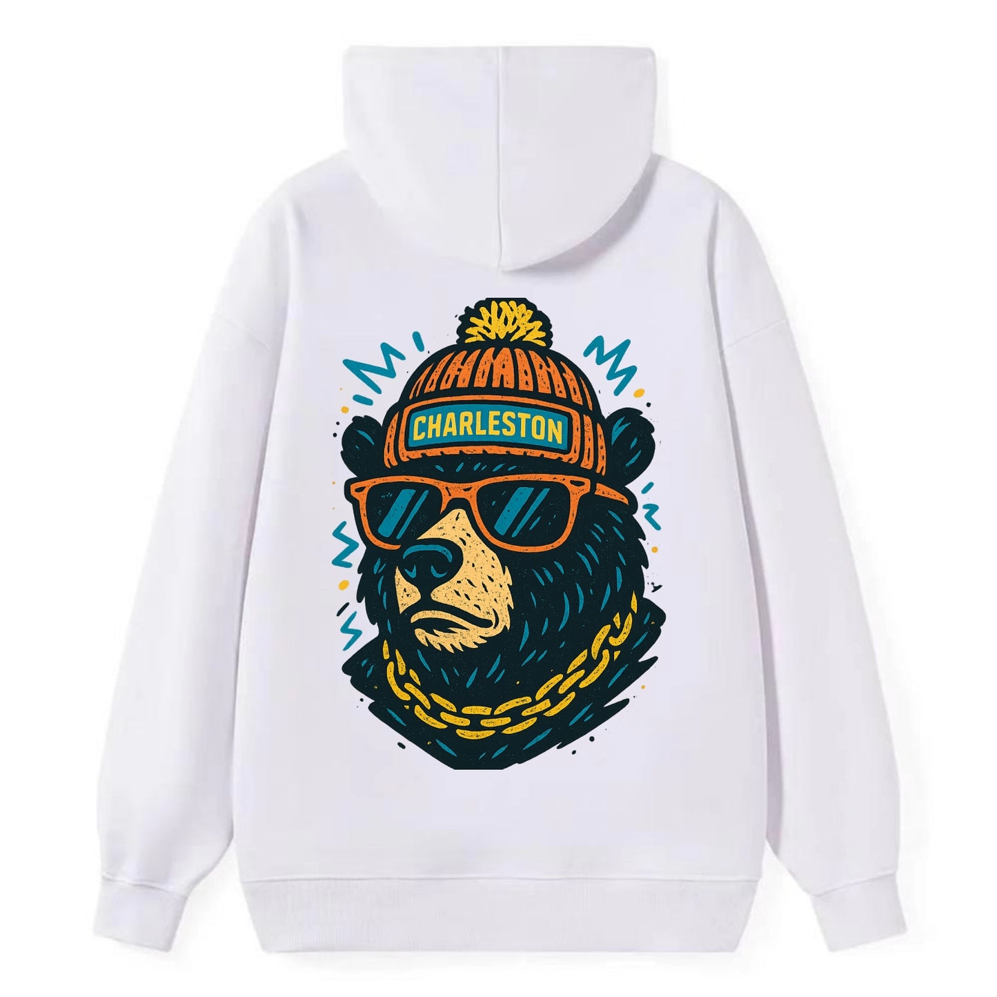 West Virginia Black Bear wearing Charleston beanie with pom pom and - Classic Pullover Hoodie - White