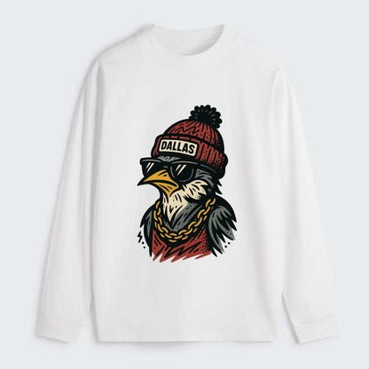 Dallas Mockingbird wearing Dallas beanie with pom pom and wayfarer - Classic Long Sleeve Shirt - White