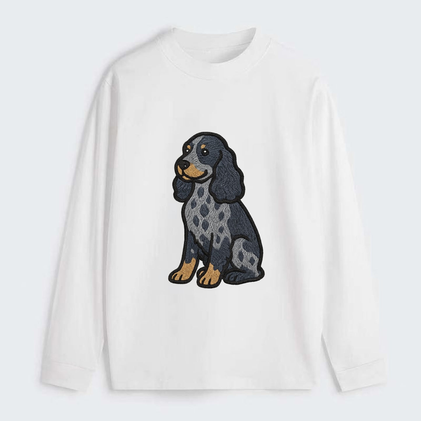 English Cocker Spaniel - Blue roan embroidered sitting pose - Classic Long Sleeve Shirt - White