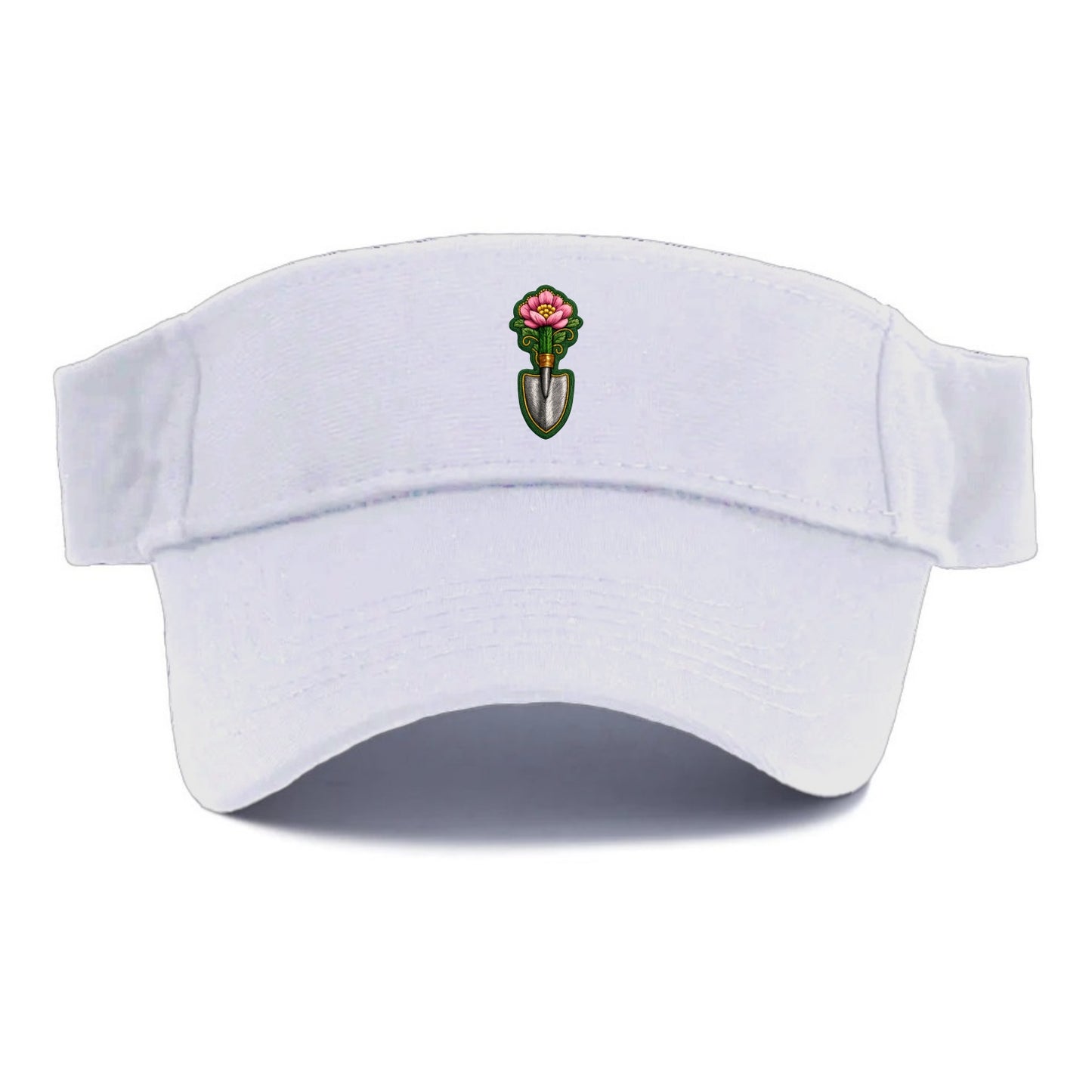 Embroidered patch design - GARDENING TROWEL FLOWER - garden tool with blooming flower in - Visor - White