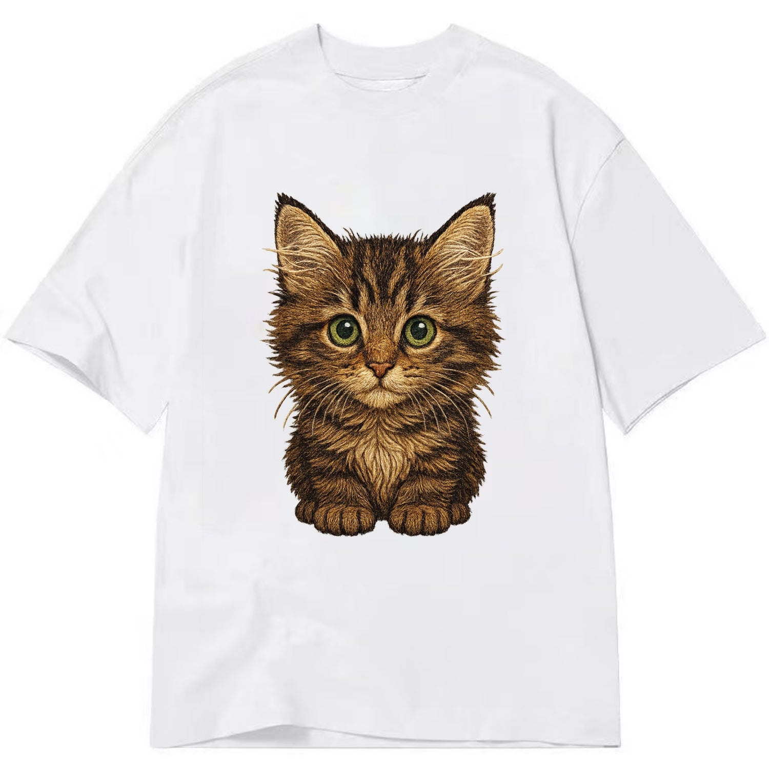 Baby Maine Coon Kitten - large fluffy tabby, tufted ears, big green eyes, - Classic T-shirt - White