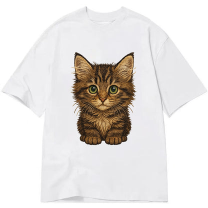 Baby Maine Coon Kitten - large fluffy tabby, tufted ears, big green eyes, - Classic T-shirt - White
