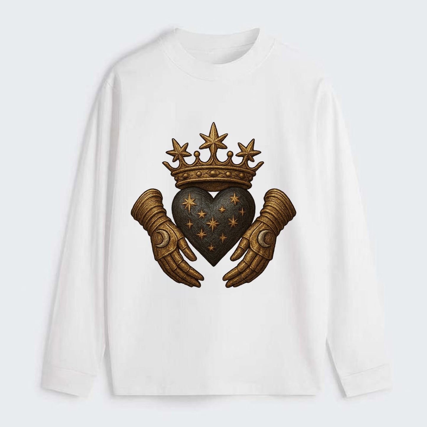 Ice crystal crown framing a frosted heart with fur-trimmed winter hands - Classic Long Sleeve Shirt - White