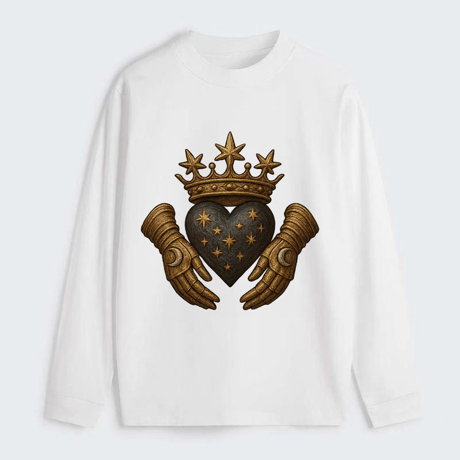 Ice crystal crown framing a frosted heart with fur-trimmed winter hands - Classic Long Sleeve Shirt - White