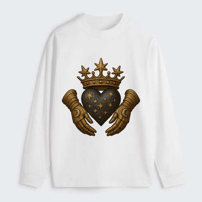 Ice crystal crown framing a frosted heart with fur-trimmed winter hands - Classic Long Sleeve Shirt - White