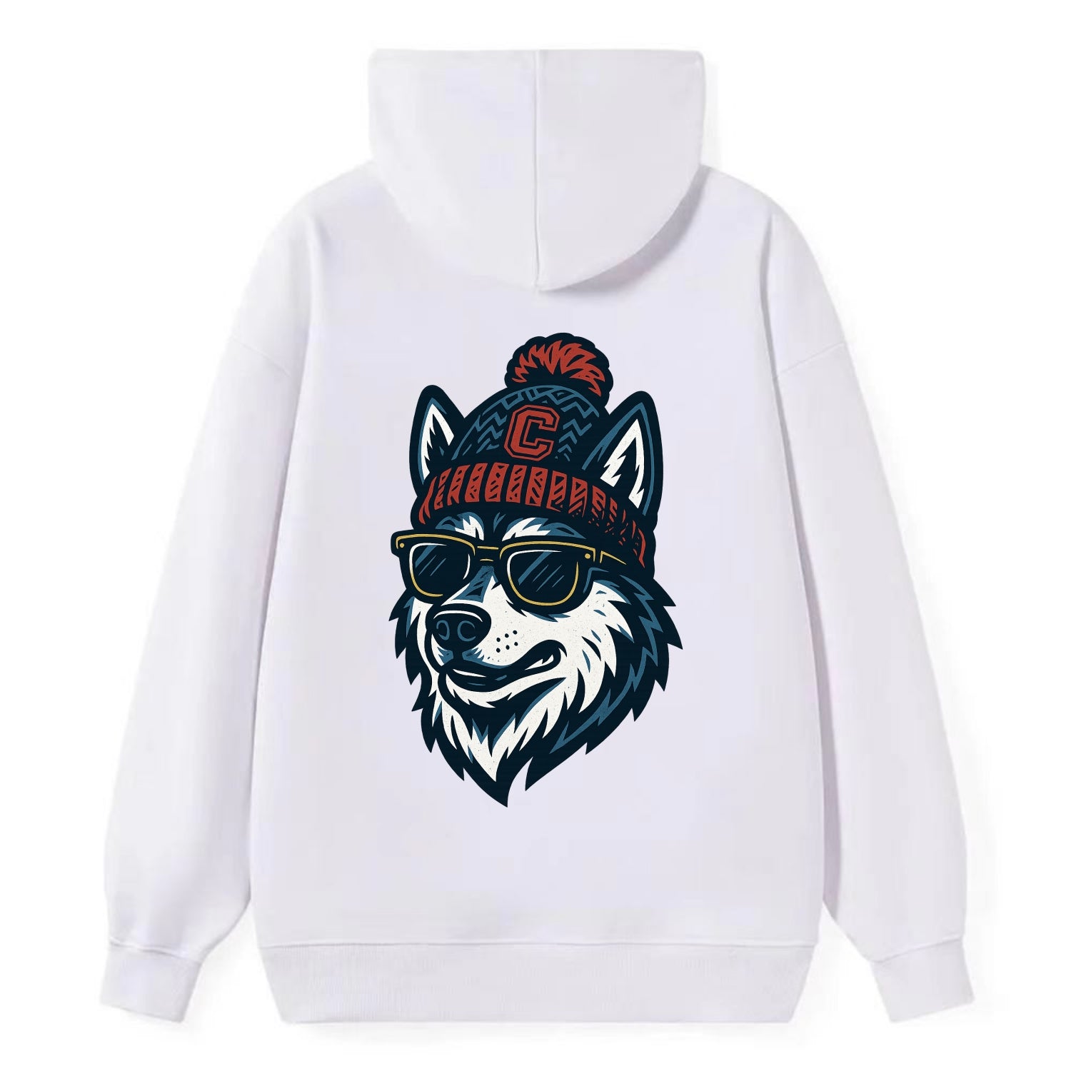 Storrs Husky wearing UConn beanie with C patch - Classic Pullover Hoodie - White