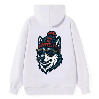Storrs Husky wearing UConn beanie with C patch - Classic Pullover Hoodie - White