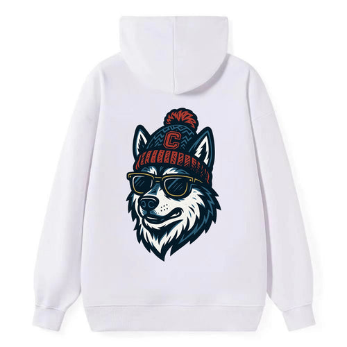 Storrs Husky wearing UConn beanie with C patch - Classic Pullover Hoodie