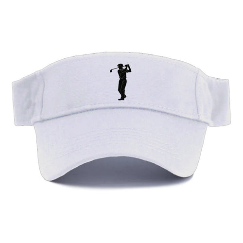 Golfer mid-swing with driver - Visor