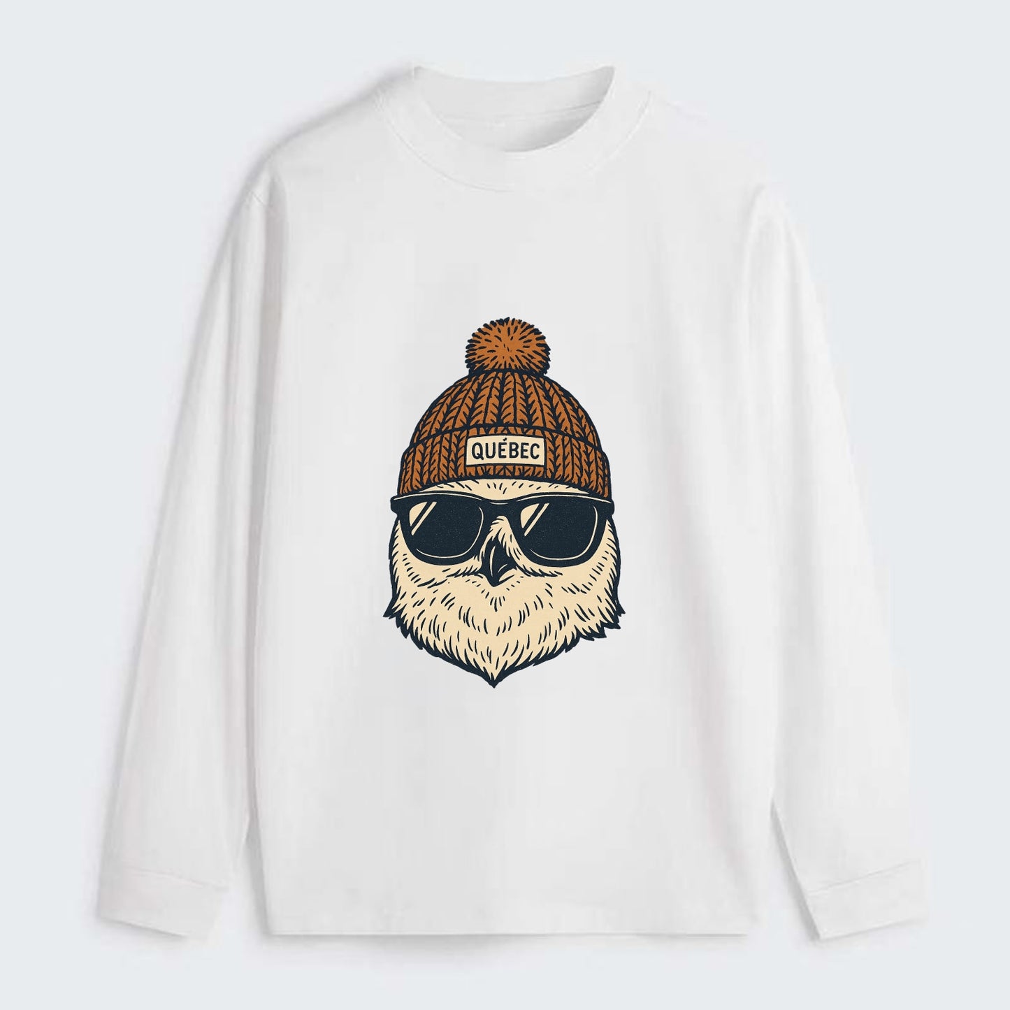 Quebec City Snowy Owl wearing Quebec beanie with pom pom and wayfarer - Classic Long Sleeve Shirt - White