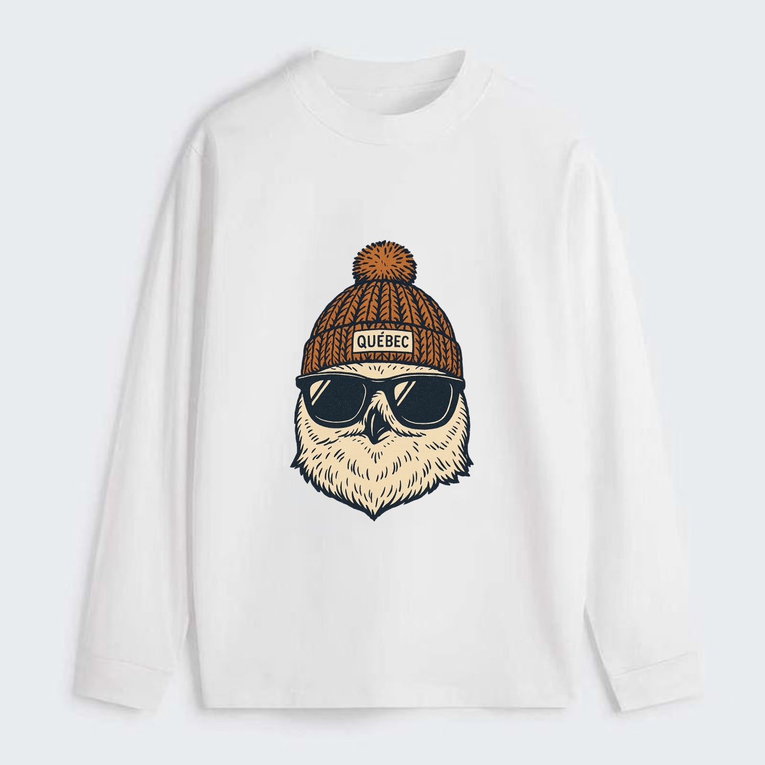 Quebec City Snowy Owl wearing Quebec beanie with pom pom and wayfarer - Classic Long Sleeve Shirt - White