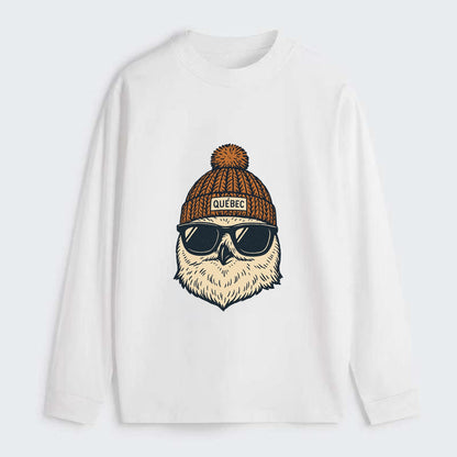 Quebec City Snowy Owl wearing Quebec beanie with pom pom and wayfarer - Classic Long Sleeve Shirt - White