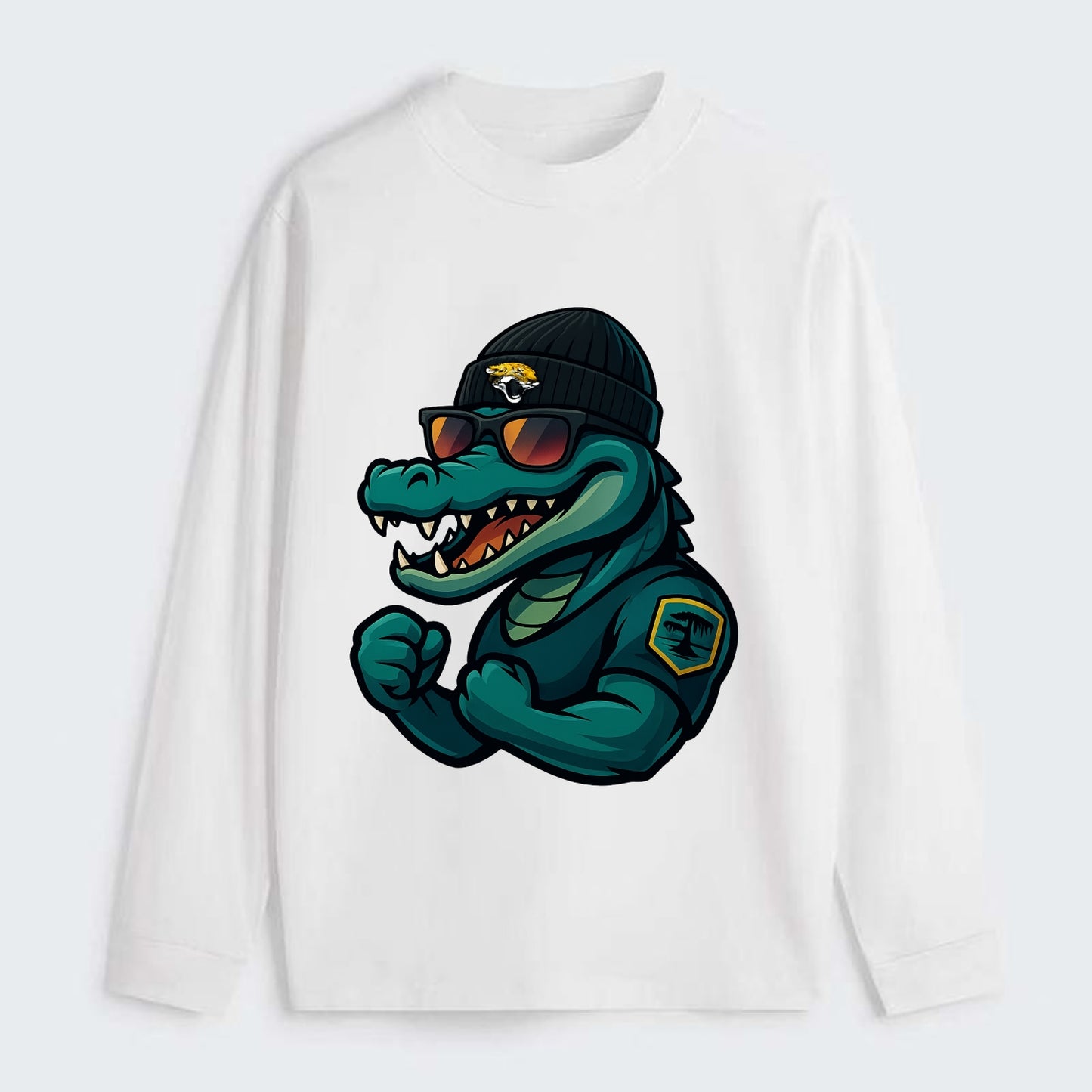 Jacksonville Alligator wearing Jaguars beanie with swamp patch and - Classic Long Sleeve Shirt - White