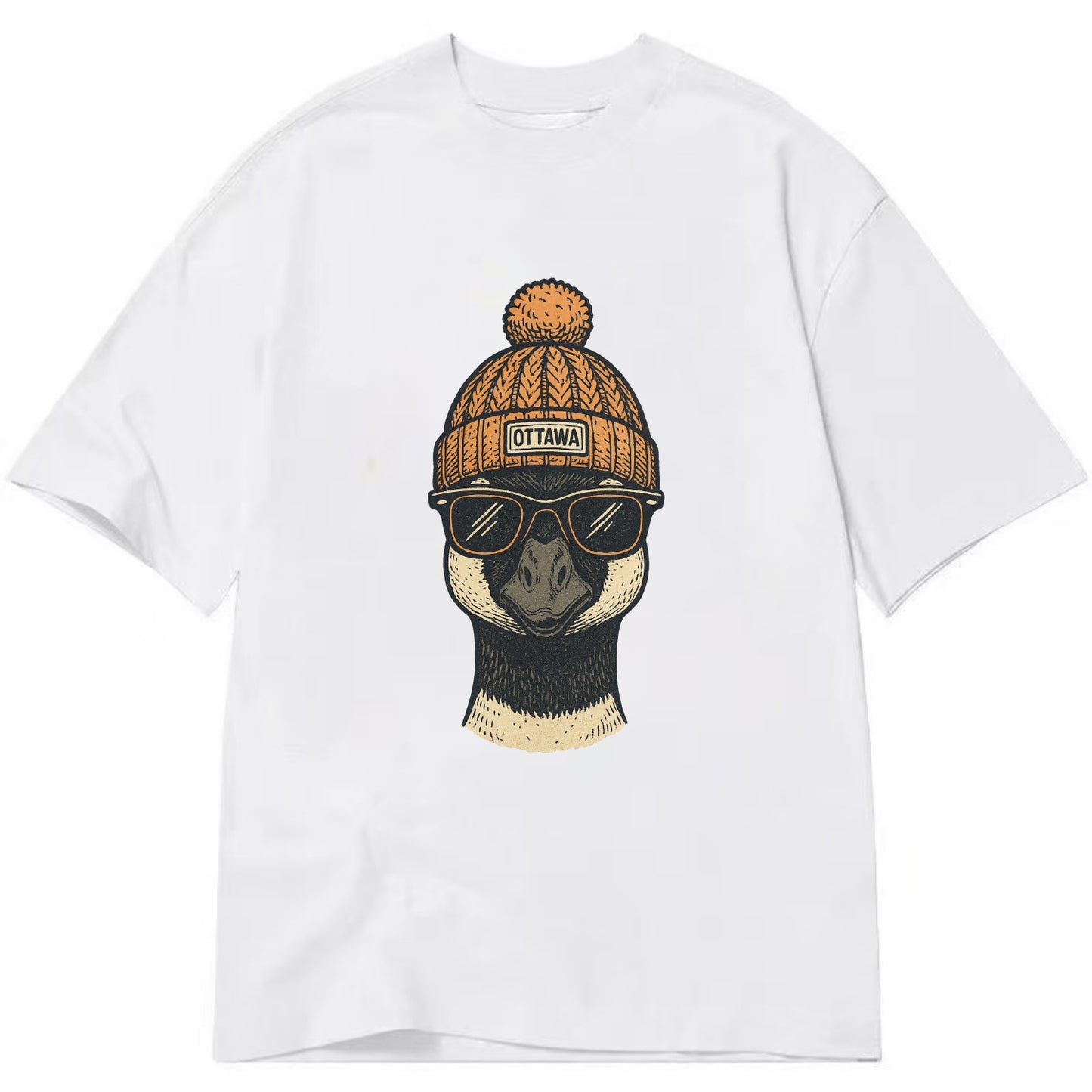 Ottawa Canadian Goose wearing Ottawa beanie with pom pom and wayfarer sunglasses - Classic T-shirt - White