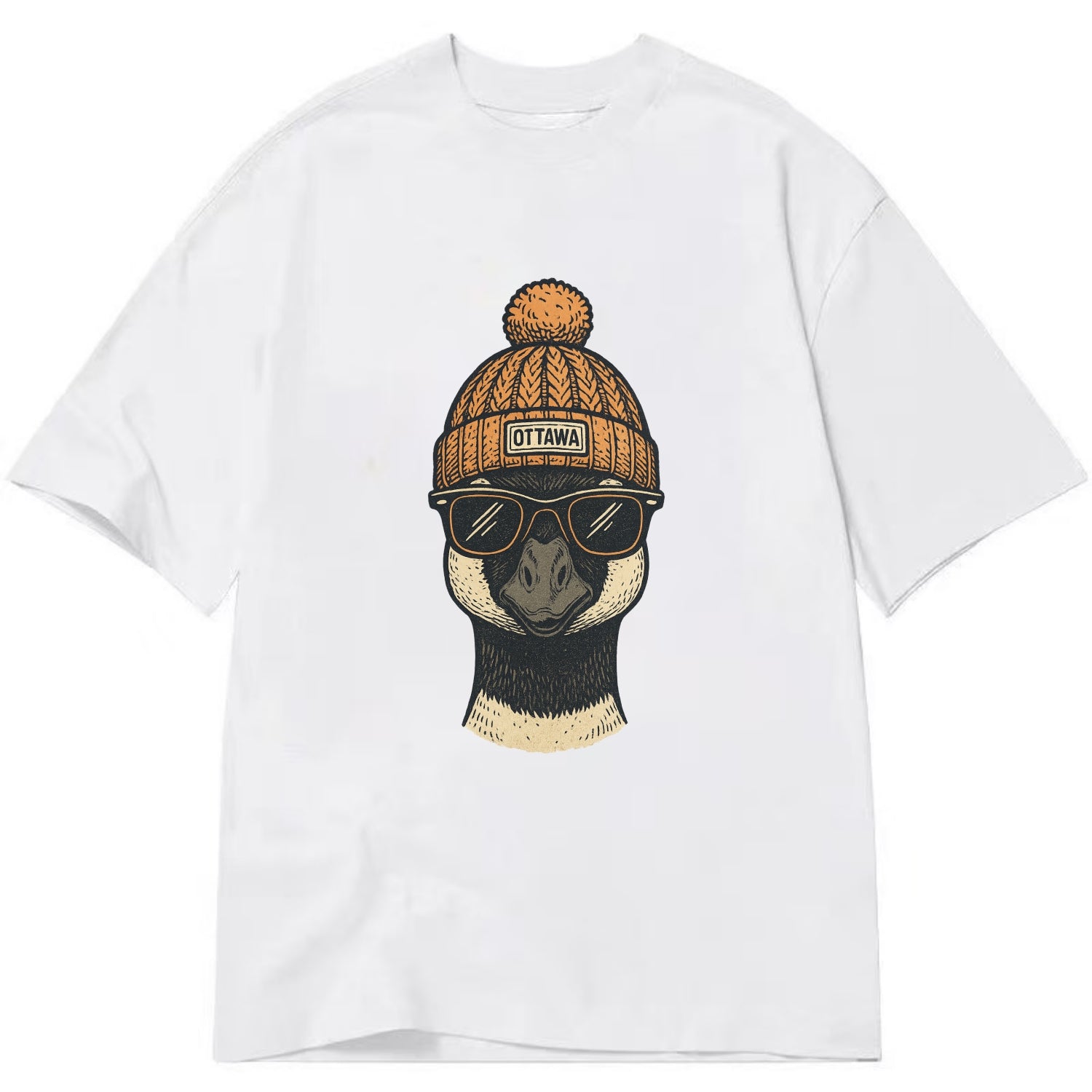 Ottawa Canadian Goose wearing Ottawa beanie with pom pom and wayfarer sunglasses - Classic T-shirt - White