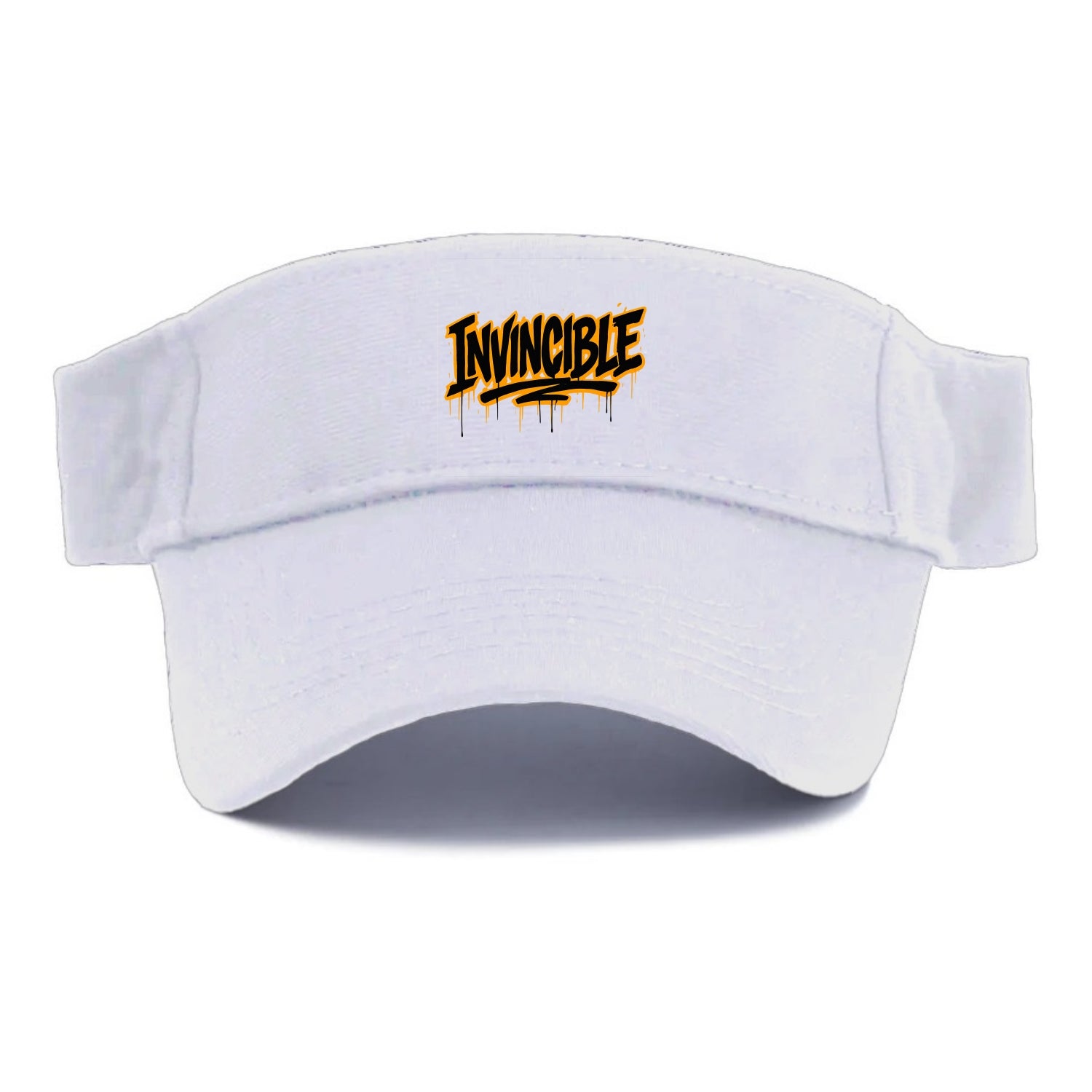 Bold typography design - "INVINCIBLE" - cannot be defeated, unconquerable - Visor - White