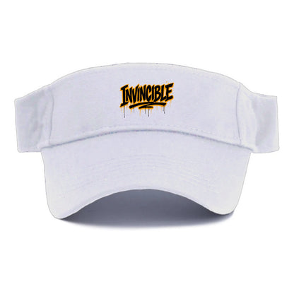 Bold typography design - "INVINCIBLE" - cannot be defeated, unconquerable - Visor - White