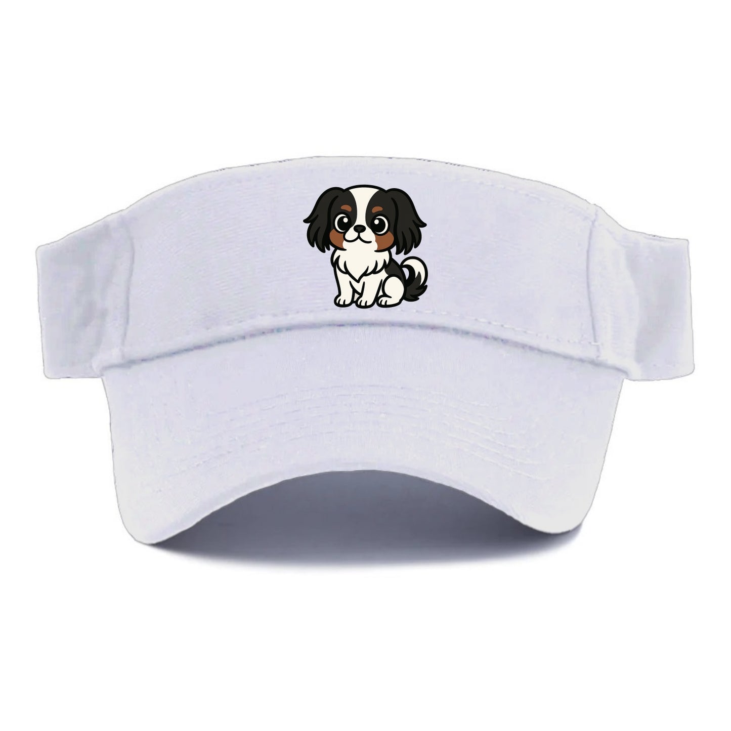 Japanese Chin - Black and white sitting pose - Visor - White