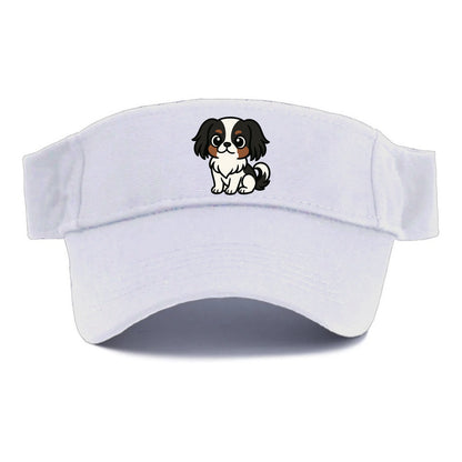 Japanese Chin - Black and white sitting pose - Visor - White