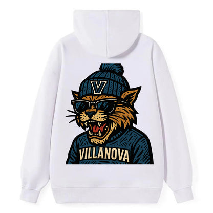Villanova Wildcat wearing Villanova beanie with V patch - Classic Pullover Hoodie - White