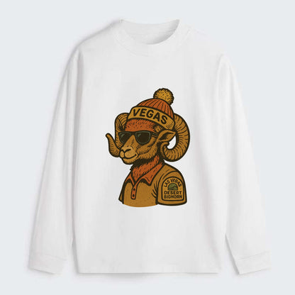 Las Vegas Desert Bighorn wearing Vegas beanie with pom pom and wayfarer - Classic Long Sleeve Shirt - White
