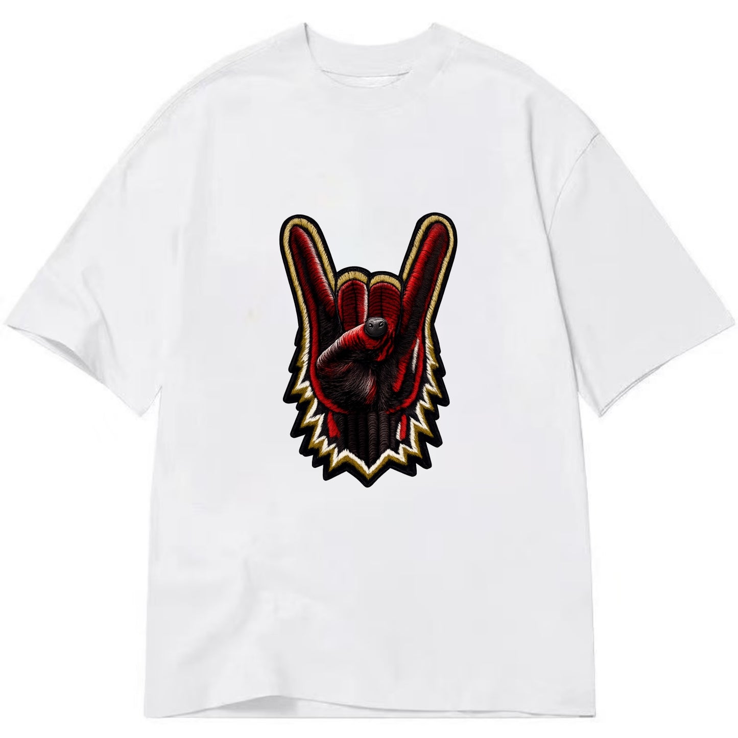 ROCK HAND HORNS - devil horns hand gesture in black and red , metal music - Classic T-shirt - White