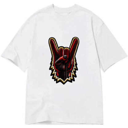 ROCK HAND HORNS - devil horns hand gesture in black and red , metal music - Classic T-shirt - White
