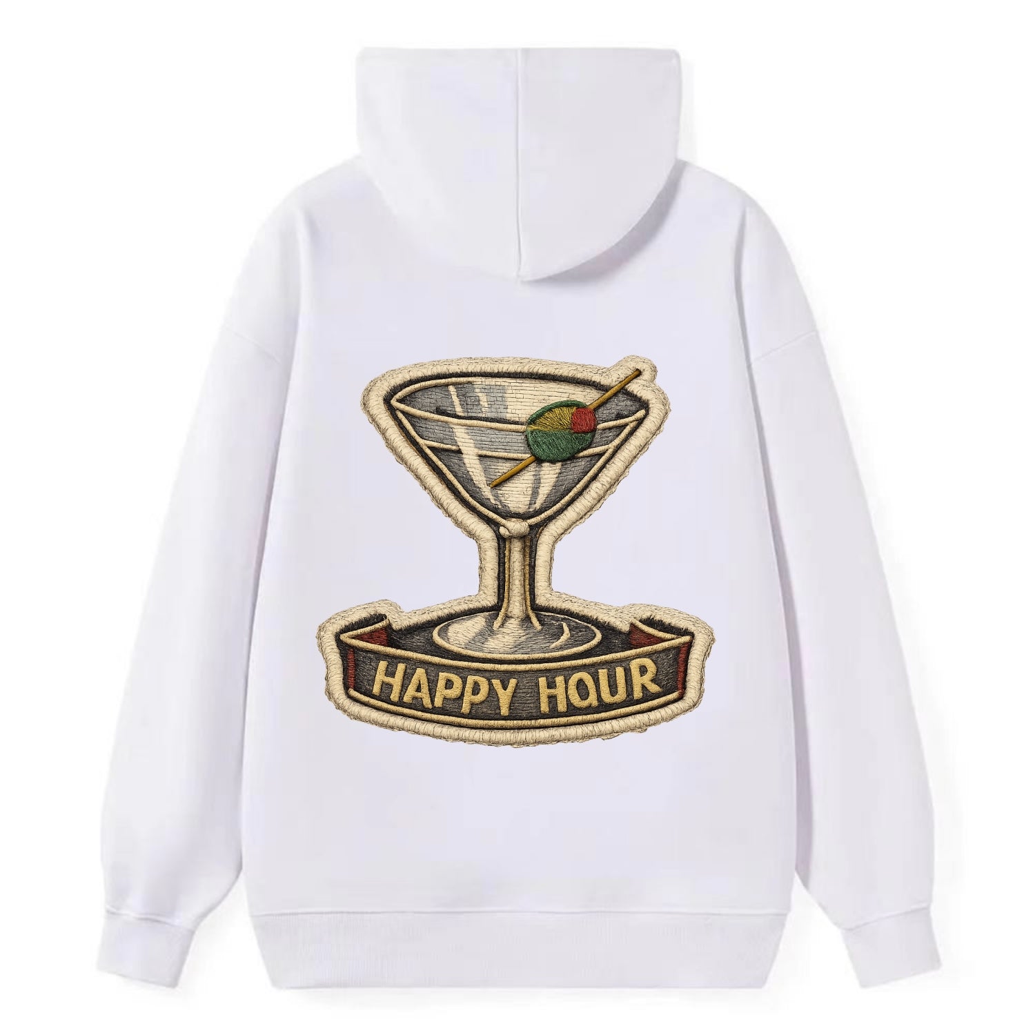 COCKTAIL MARTINI - martini glass with olive in silver and green , happy - Classic Pullover Hoodie - White