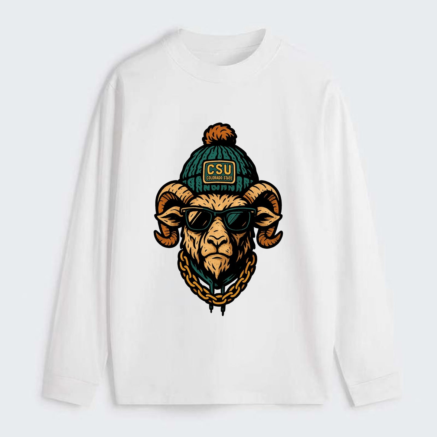 Fort Collins Ram wearing Colorado State beanie with CSU patch - Classic Long Sleeve Shirt - White