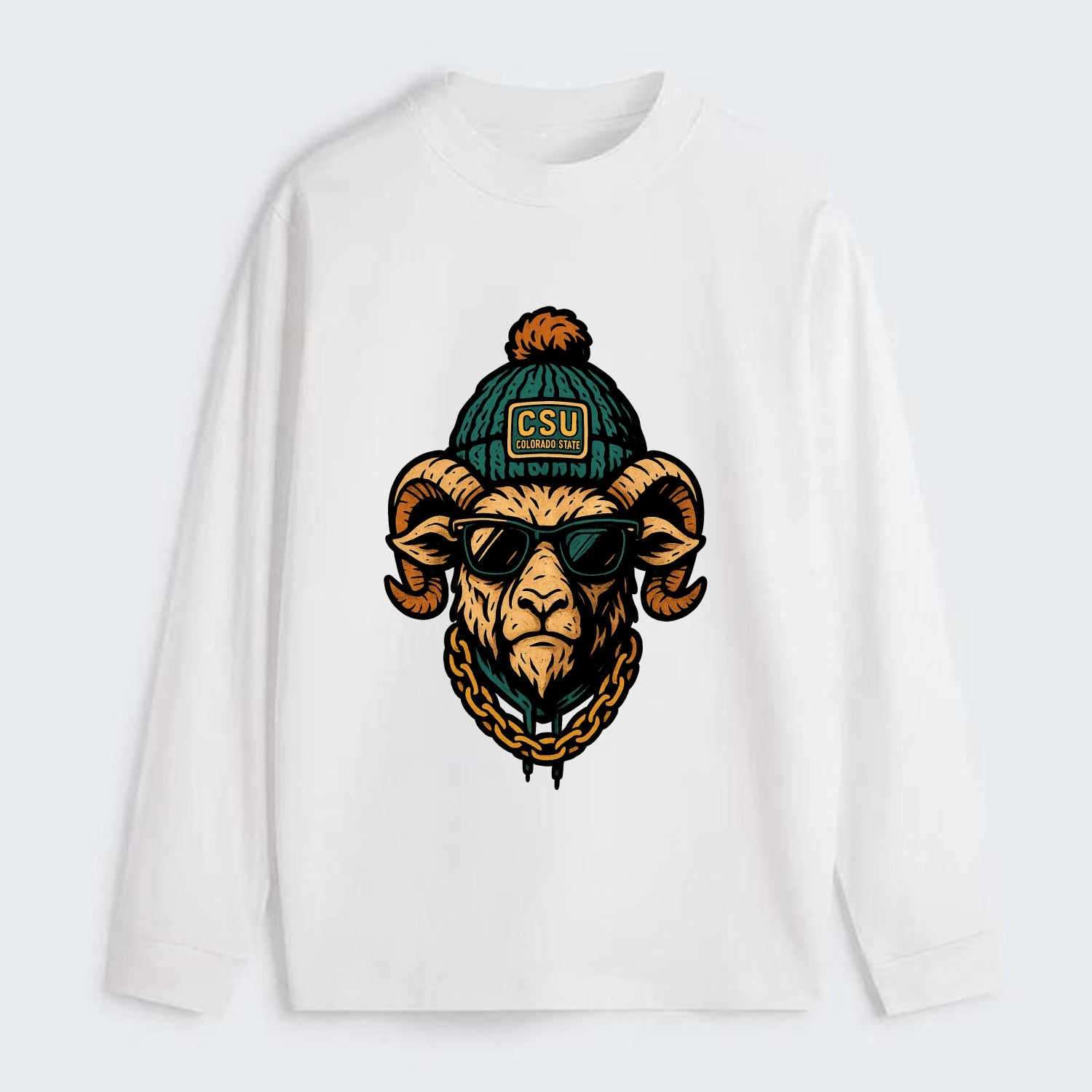 Fort Collins Ram wearing Colorado State beanie with CSU patch - Classic Long Sleeve Shirt - White