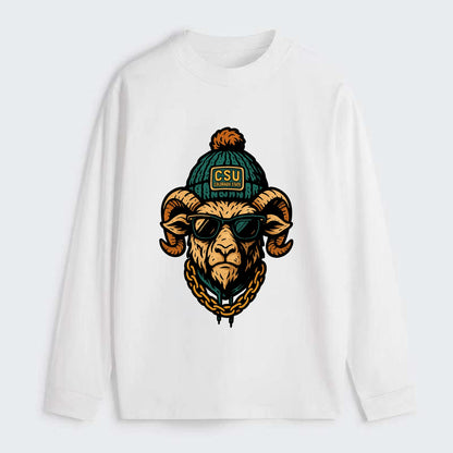 Fort Collins Ram wearing Colorado State beanie with CSU patch - Classic Long Sleeve Shirt - White
