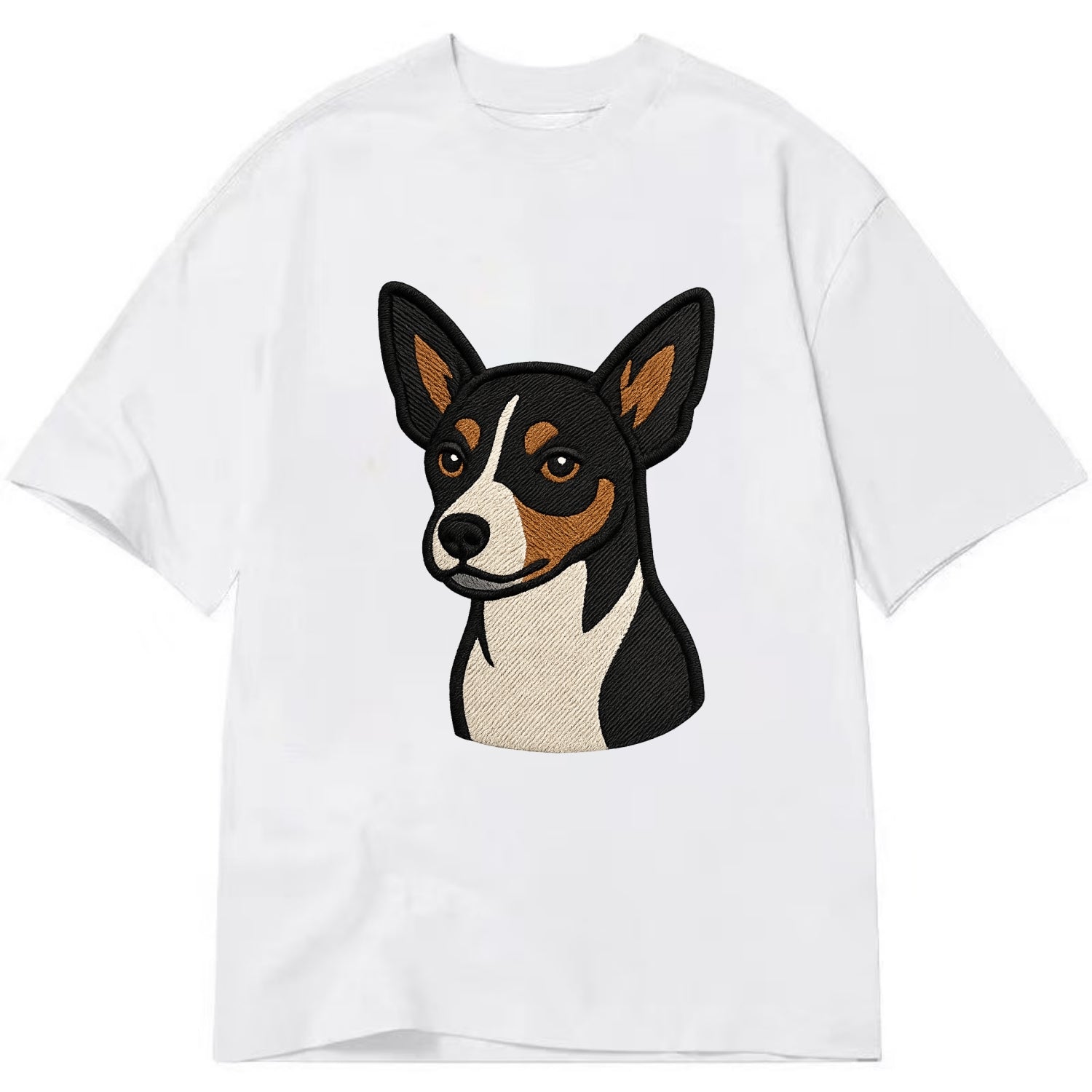 Rat Terrier - Tri-color embroidered pose - Classic T-shirt - White