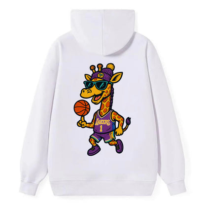 California Giraffe wearing Lakers beanie with palm tree patch and - Classic Pullover Hoodie - White
