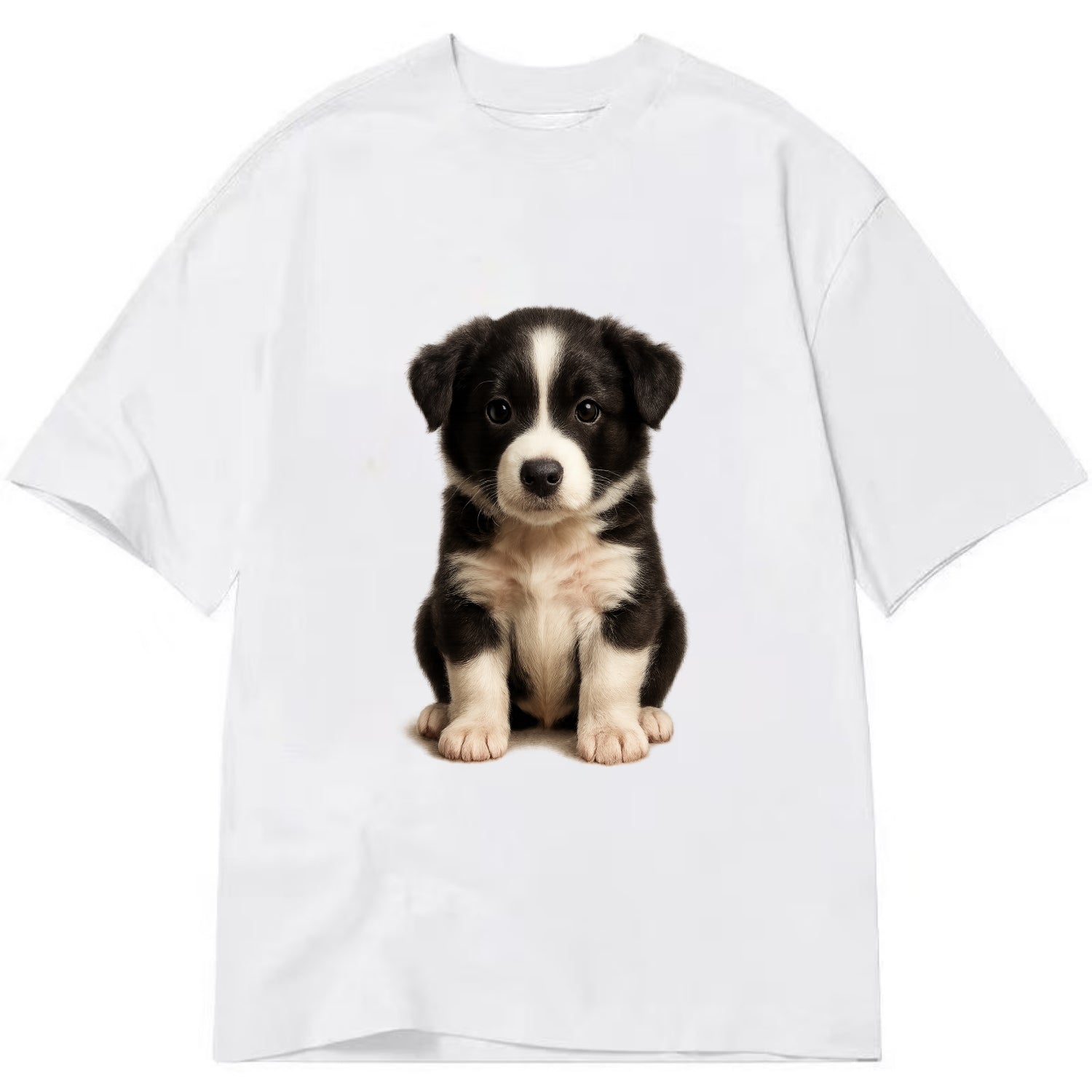 Baby Border Collie Puppy - black and white, intense smart eyes, athletic build, - Classic T-shirt - White