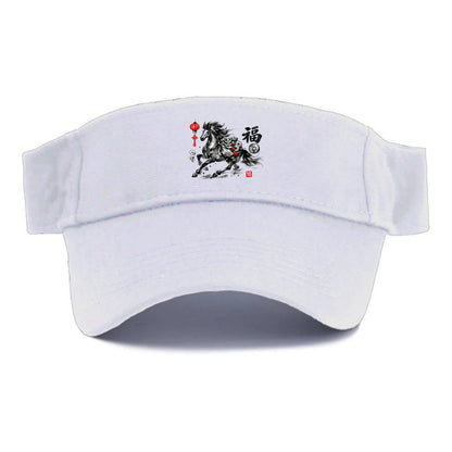 PROSPERITY HORSE | Horse carrying gold ingots and coins | Chinese knot decorations | Red - Visor - White